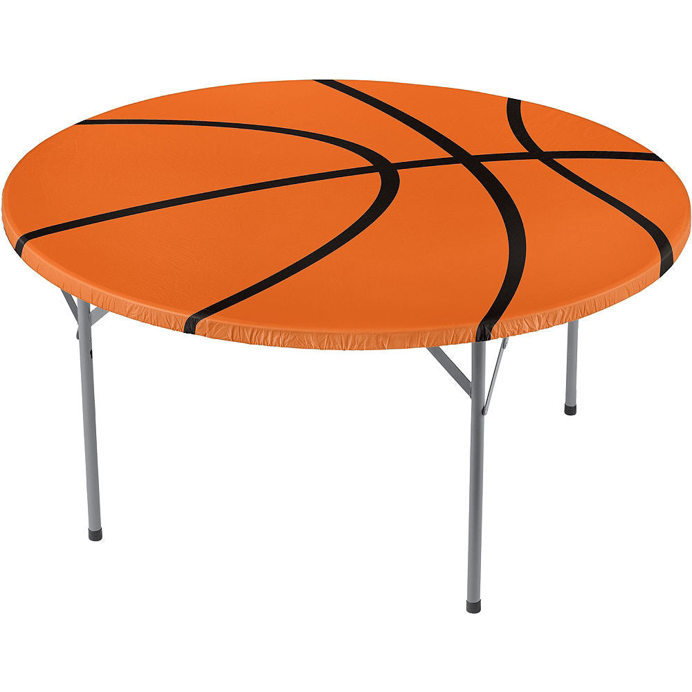 Basketball Round Plastic Tablecover With Elastic Edge Printed Tableware - Party Centre