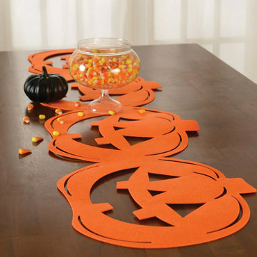 Classic Orange & Black Pumpkin Table Runner Felt
