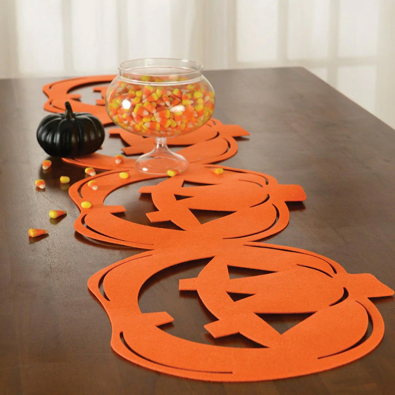 Classic Orange & Black Pumpkin Table Runner Felt