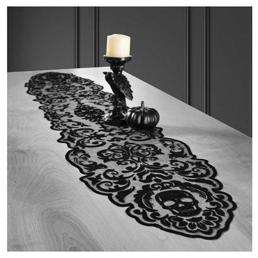 Halloween Glam Boneyard Fabric Table Runner 14x70in