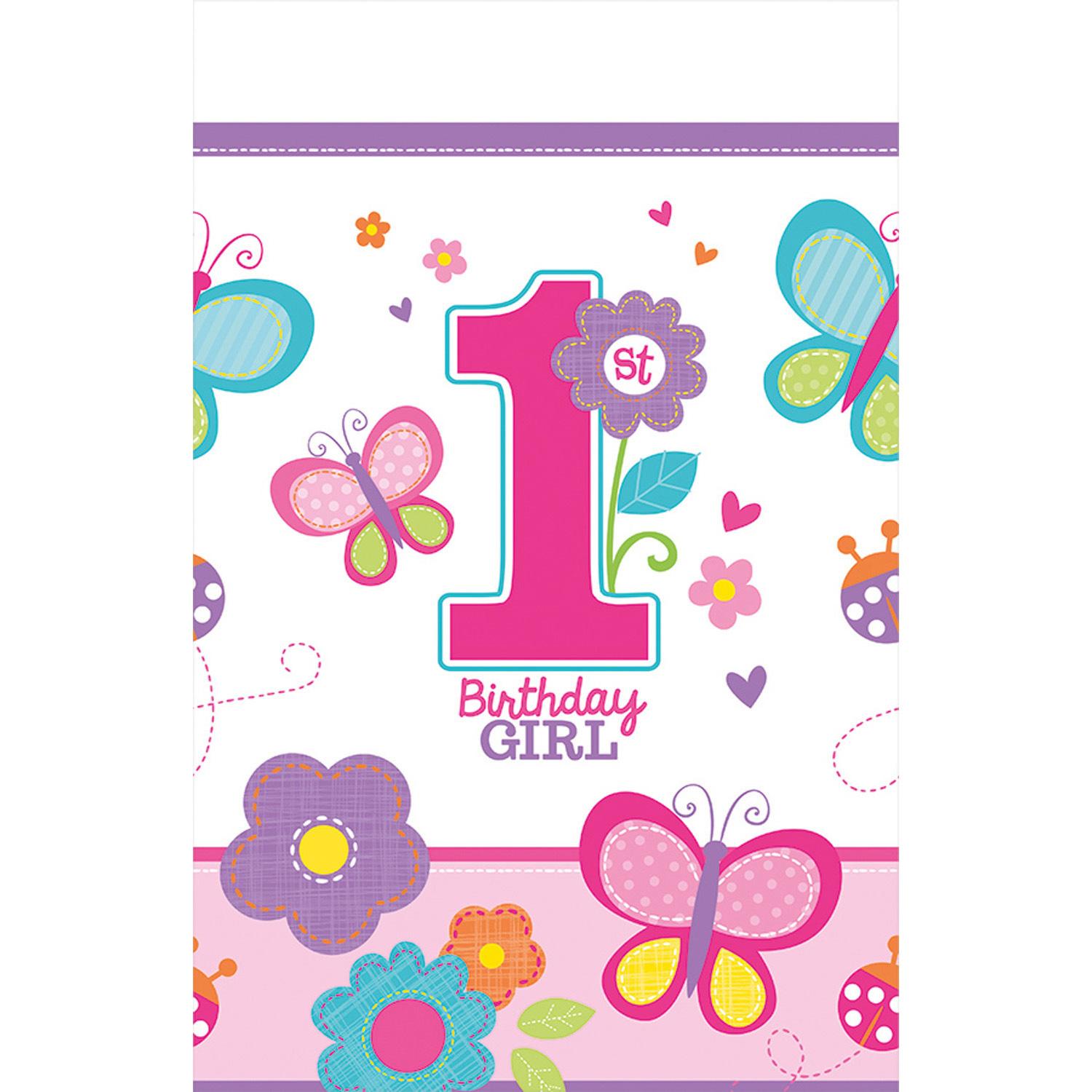 Sweet 1st Birthday Girl Plastic Table Cover