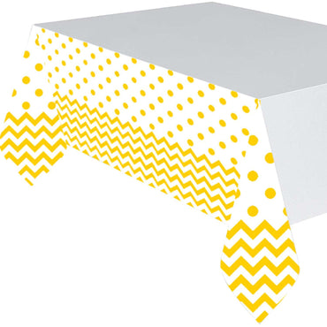 Yellow Sunshine Chevron Party Plastic Table Cover 54x102in Printed Tableware - Party Centre