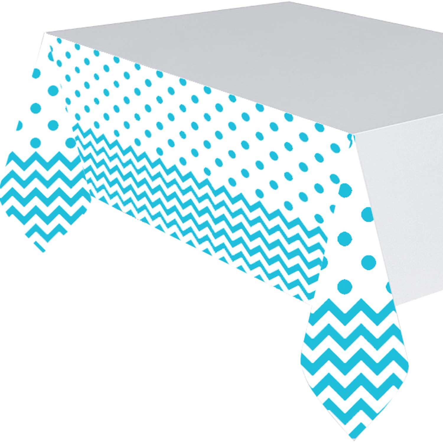 Caribbean Blue Chevron Plastic Table Cover 54x102in Printed Tableware - Party Centre