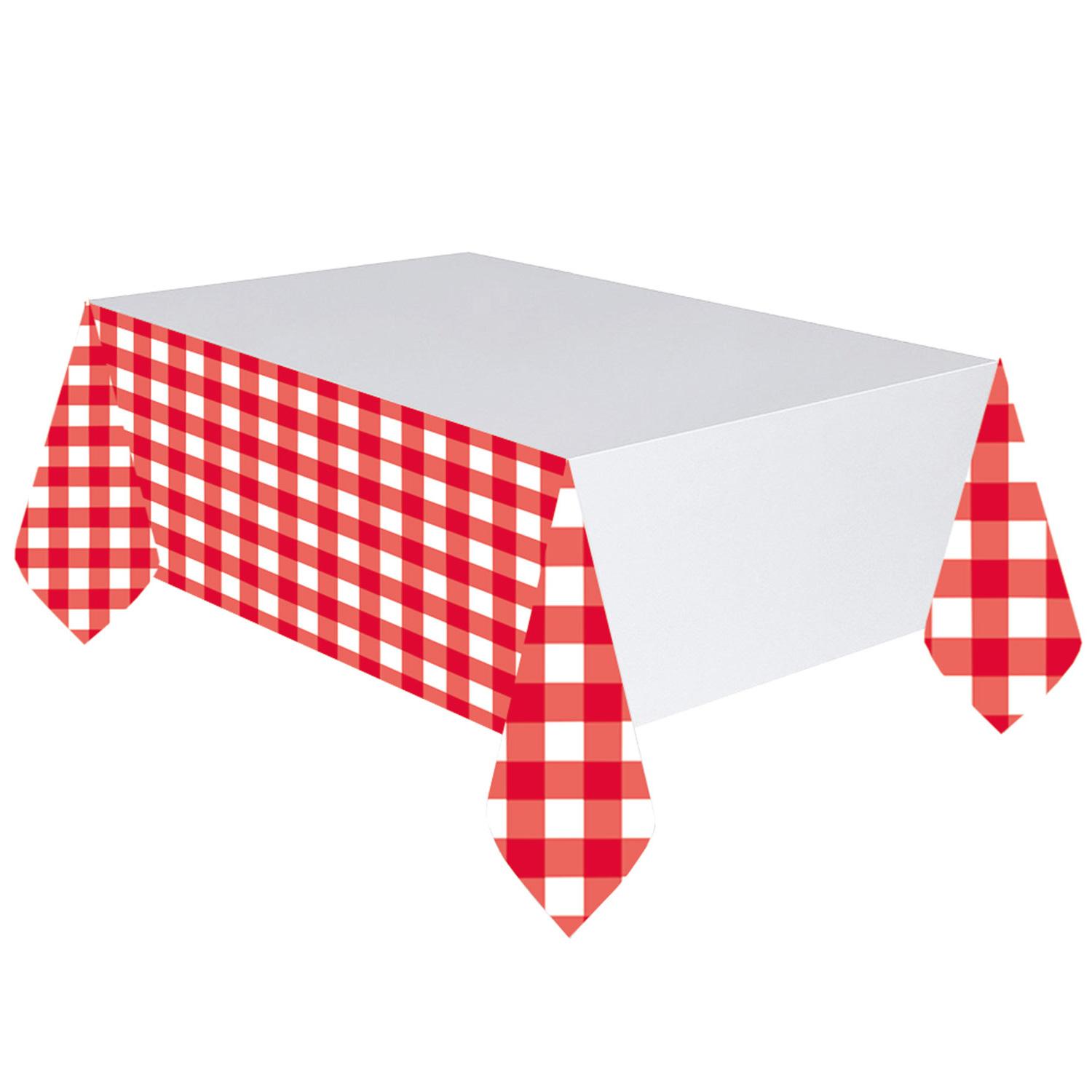 American Summer Red Gingham Plastic Tablecover Printed Tableware - Party Centre