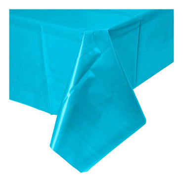 Caribbean Blue Flannel Backed Vinyl Fabric Table Cover Solid Tableware - Party Centre