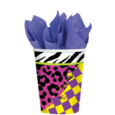 Totally 80's Cups 9oz, 8pcs Printed Tableware - Party Centre
