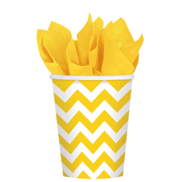 Yellow Sunshine Chevron Party Paper Cups 9oz 8pcs Printed Tableware - Party Centre