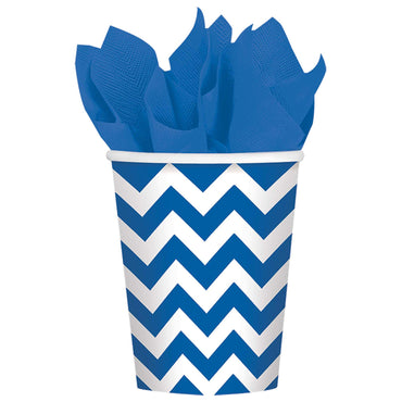 Bright Royal Blue Chevron Party Paper Cups 9oz 8pcs Printed Tableware - Party Centre