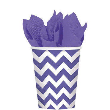 New Purple Chevron Party Paper Cups 9oz 8pcs Printed Tableware - Party Centre