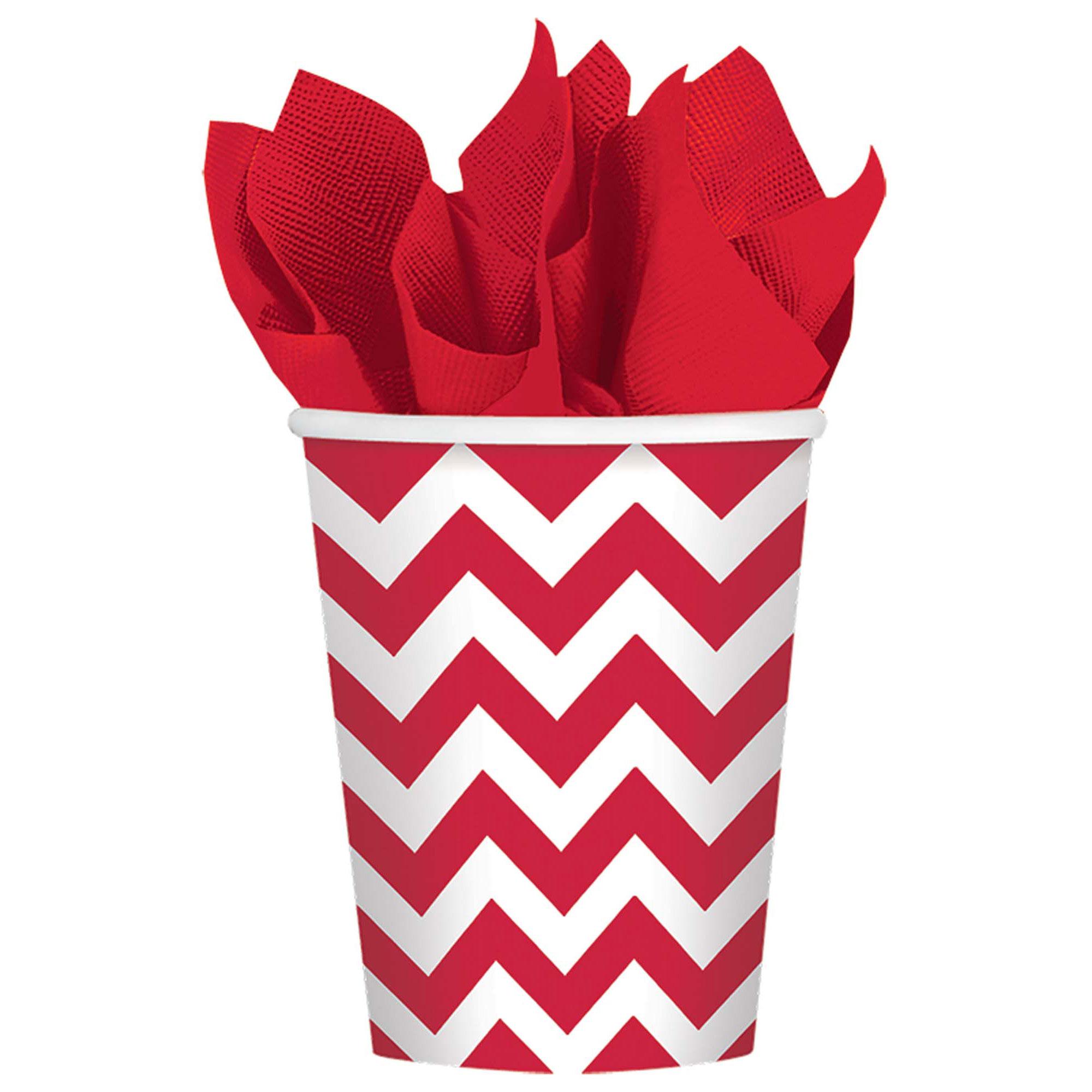 Apple Red Chevron Party Paper Cups 9oz 8pcs Printed Tableware - Party Centre