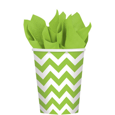 Kiwi Green Chevron Party Paper Cups 9oz 8pcs Printed Tableware - Party Centre