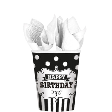 Chalkboard Birthday Paper Cups 9oz, 8pcs Printed Tableware - Party Centre