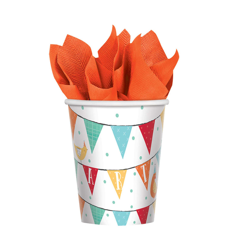 Barnyard Birthday Paper Cups 9oz, 8pcs Solid Tableware - Party Centre