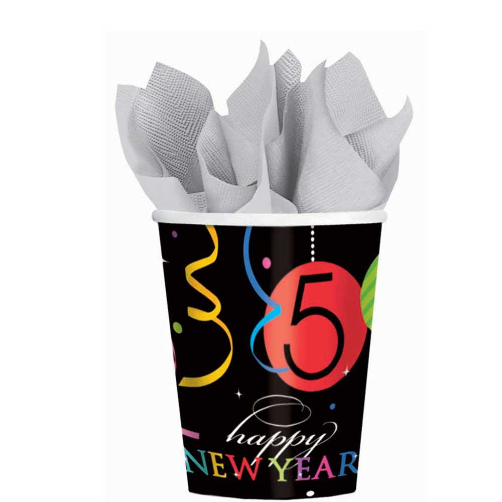 Wild New Year Cups 9oz, 8pcs Printed Tableware - Party Centre