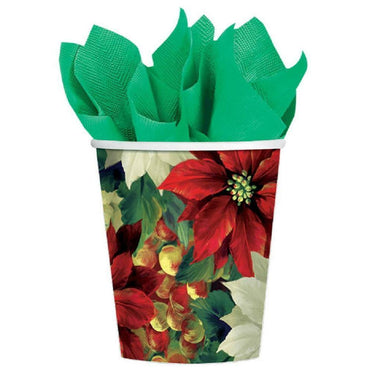 Regal Poinsettia Paper Cups 9oz, 8pcs Printed Tableware - Party Centre