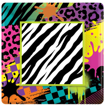 Totally 80's Square Plates 10in, 8pcs Printed Tableware - Party Centre