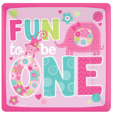 One Wild Girl Square Paper Plates 10in, 8pcs Printed Tableware - Party Centre