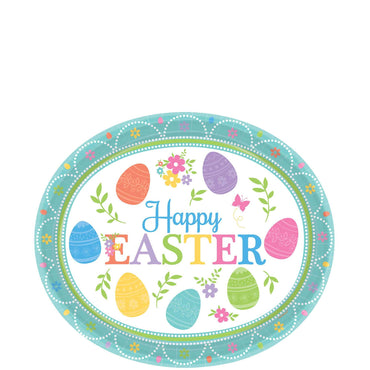 Lovely Easter Oval Paper Plates 12in, 8pcs Printed Tableware - Party Centre