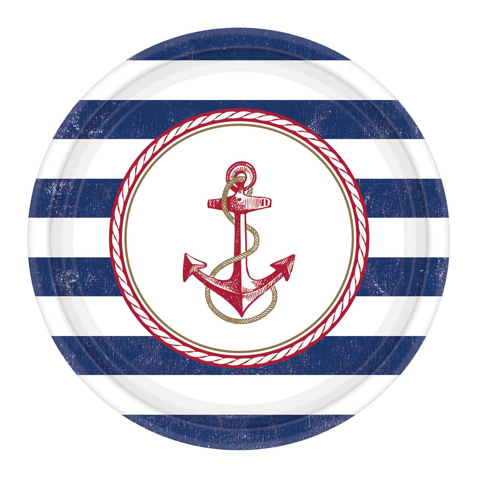 Anchors Aweigh Paper Plates 10.50in, 8pcs Printed Tableware - Party Centre