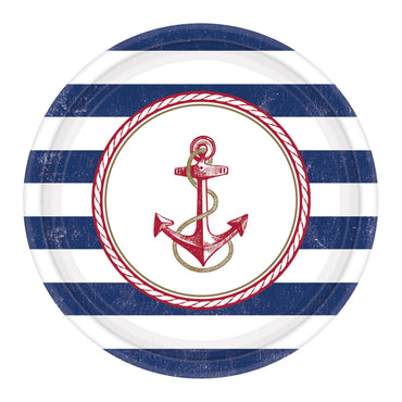 Anchors Aweigh Paper Plates 10.50in, 8pcs Printed Tableware - Party Centre