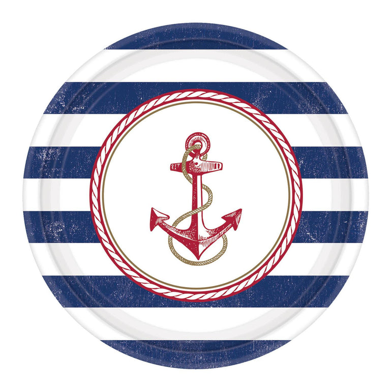 Anchors Aweigh Paper Plates 10.50in, 8pcs Printed Tableware - Party Centre
