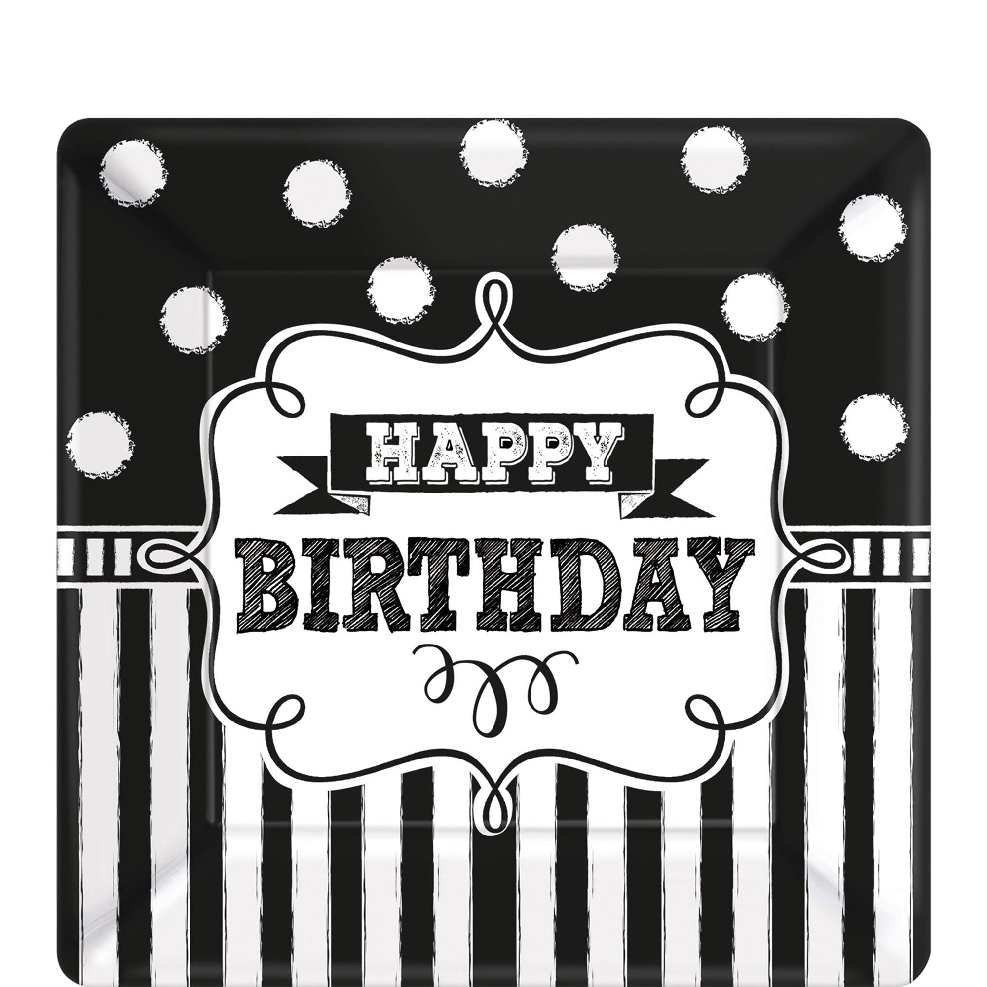 Chalkboard Birthday Square Plates 10in, 8pcs Printed Tableware - Party Centre
