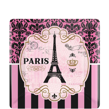 A Day In Paris Square Paper Plates 9in, 8pcs Printed Tableware - Party Centre