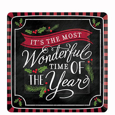 Most Wonderful Time Square Paper Plates 9in, 8pcs Printed Tableware - Party Centre