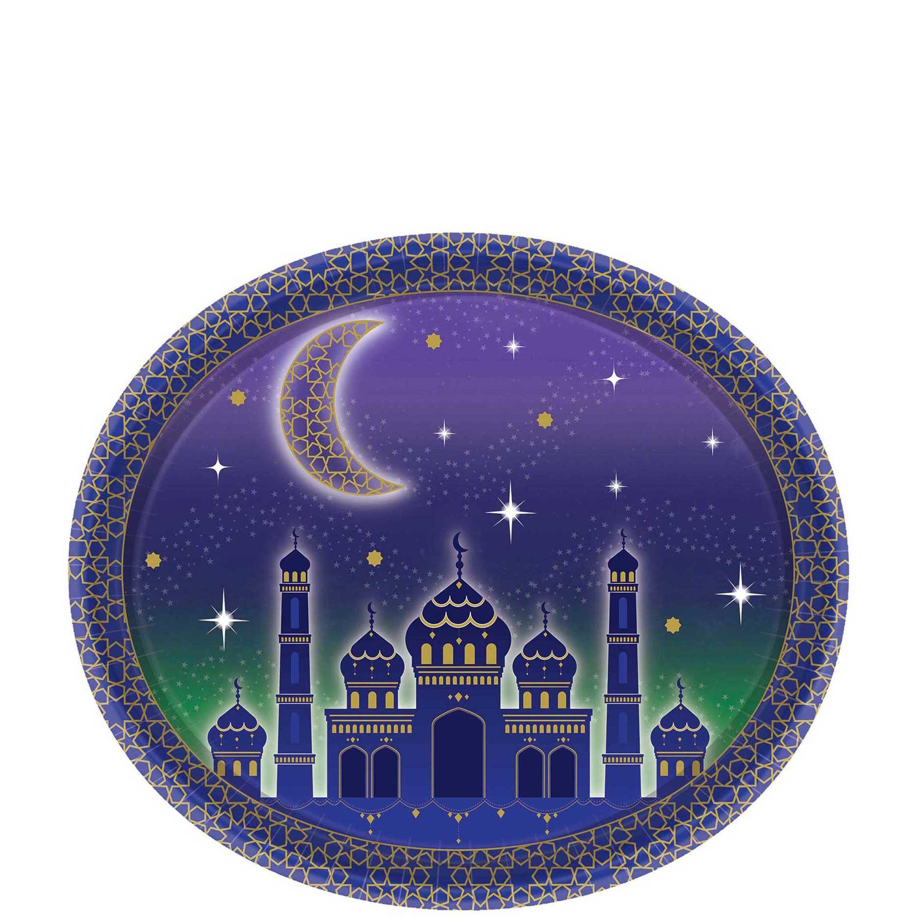 Eid Mubarak Oval Paper Plates 12in, 8pcs