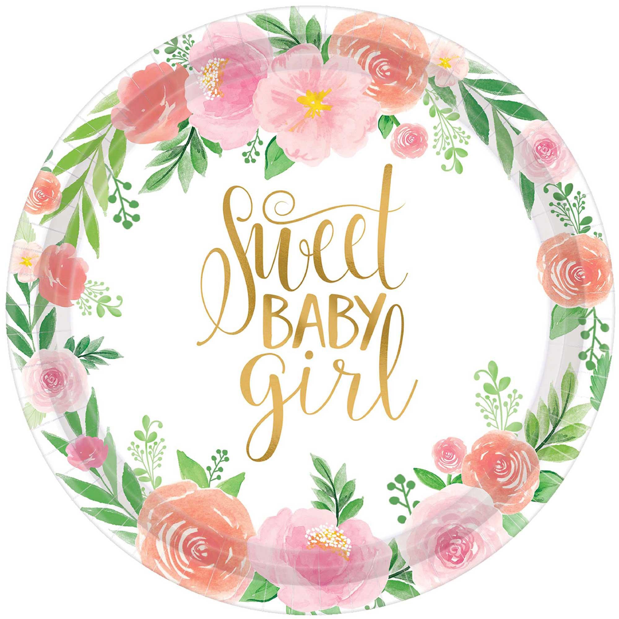 Baby Shower - Floral Baby Girl Paper Plates 10.5in, 8pcs
