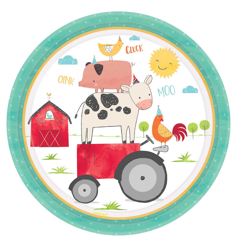 Barnyard Birthday Paper Plates 10.5in, 8pcs Solid Tableware - Party Centre