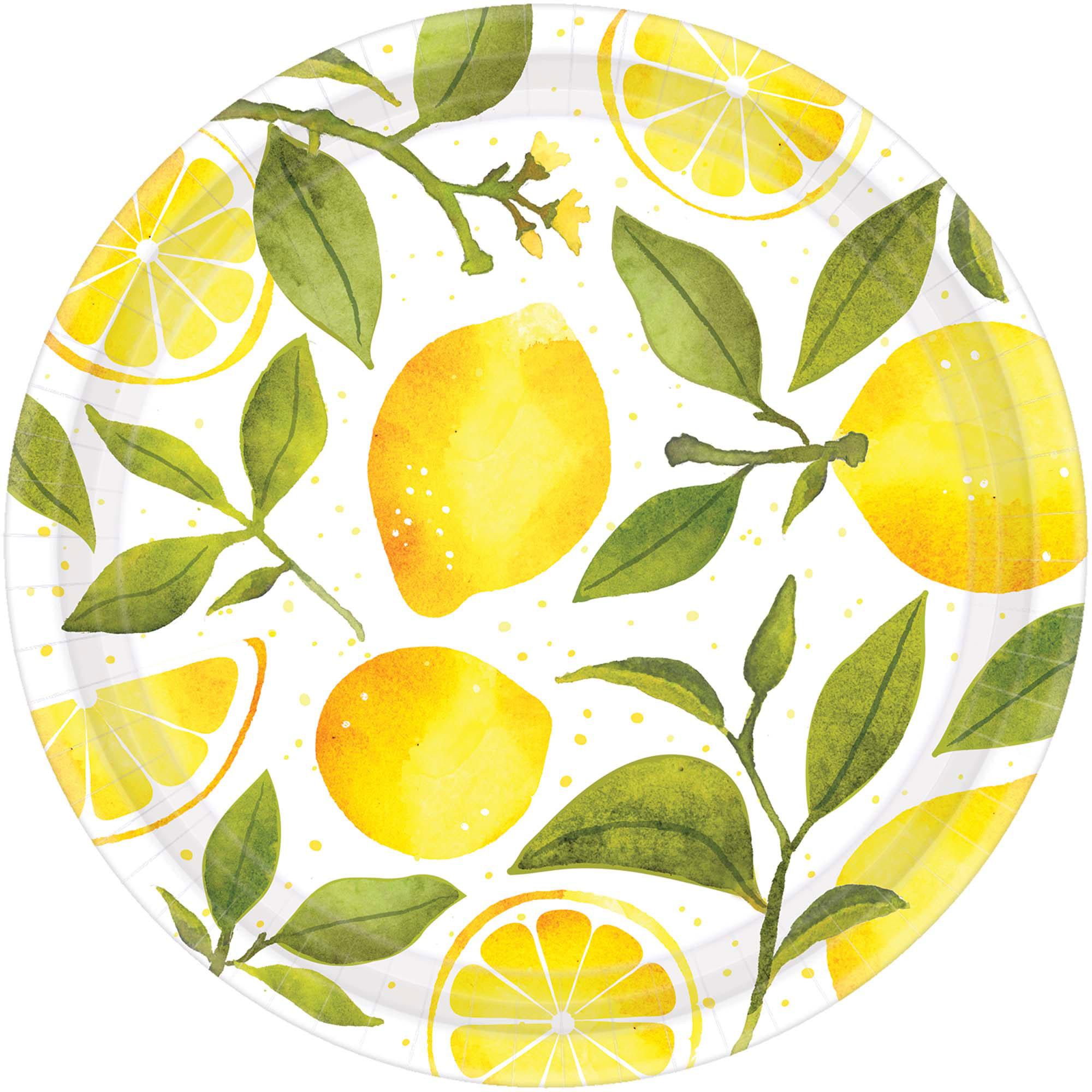 Lemons Round Paper Plates 10.5in, 8pcs Printed Tableware - Party Centre