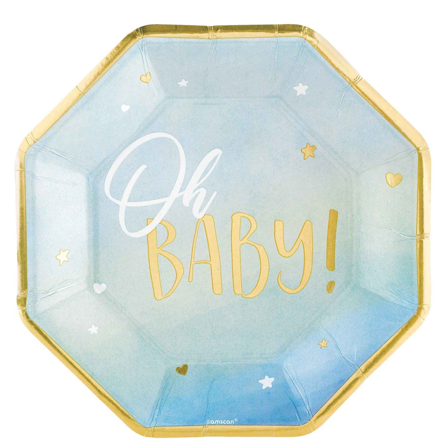 Oh Baby Boy Metallic Shaped Paper Plates 10in, 8pcs Solid Tableware - Party Centre
