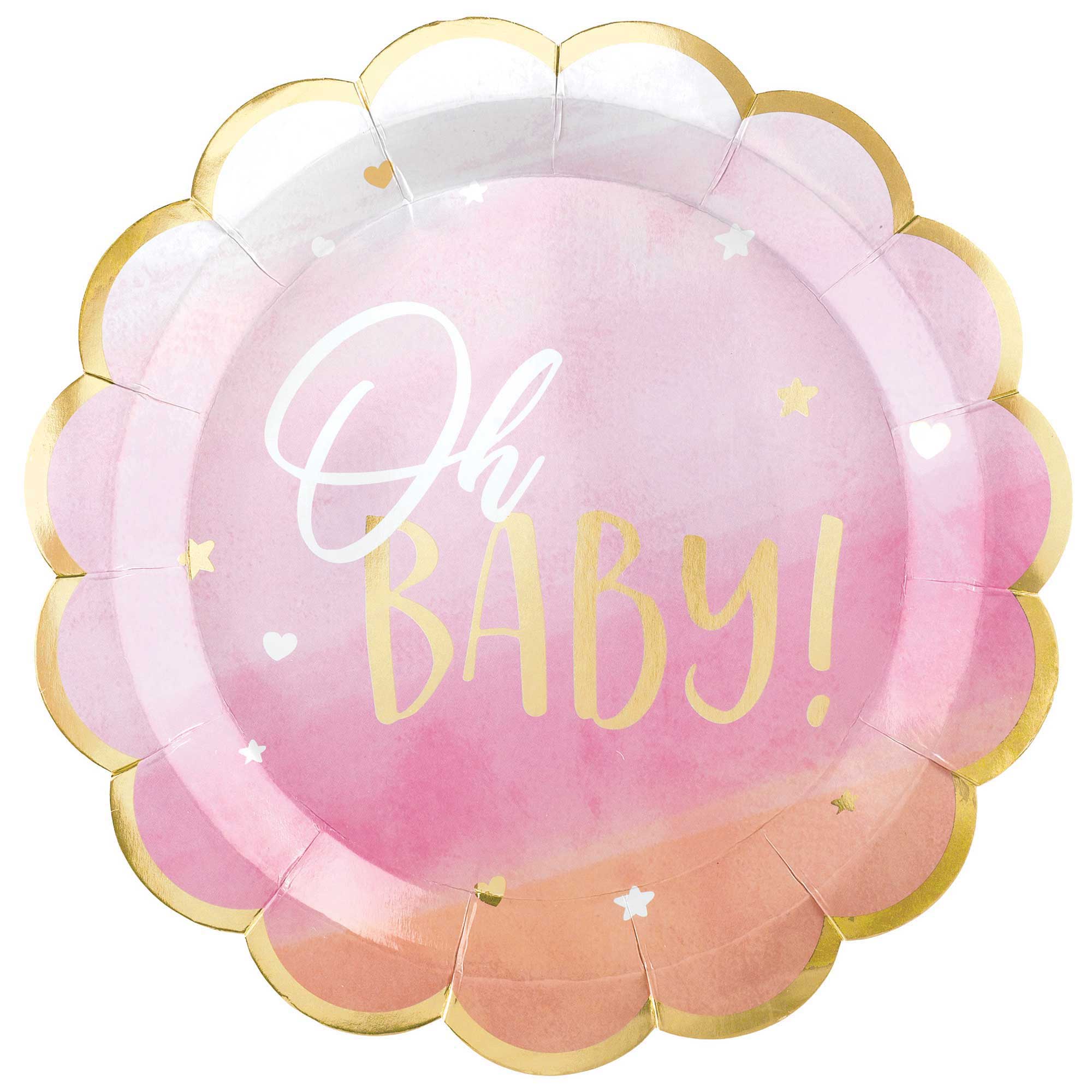 Oh Baby Girl Metallic Shaped Paper Plates 10.5in, 8pcs Solid Tableware - Party Centre