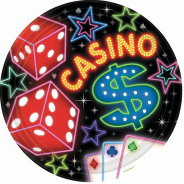 Casino Dinner Plates 10.50in, 8pcs Printed Tableware - Party Centre