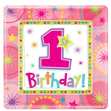 One-Derful Birthday Girl Square Plates 10in, 8pcs