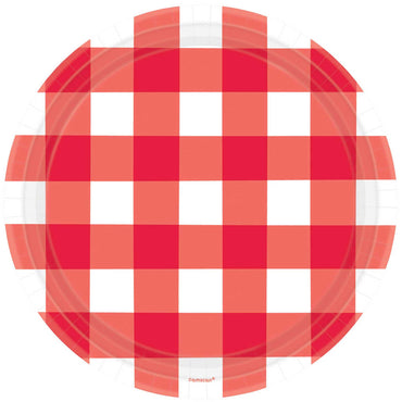 American Summer Red Gingham Paper Plates 10.5in, 8pcs Printed Tableware - Party Centre
