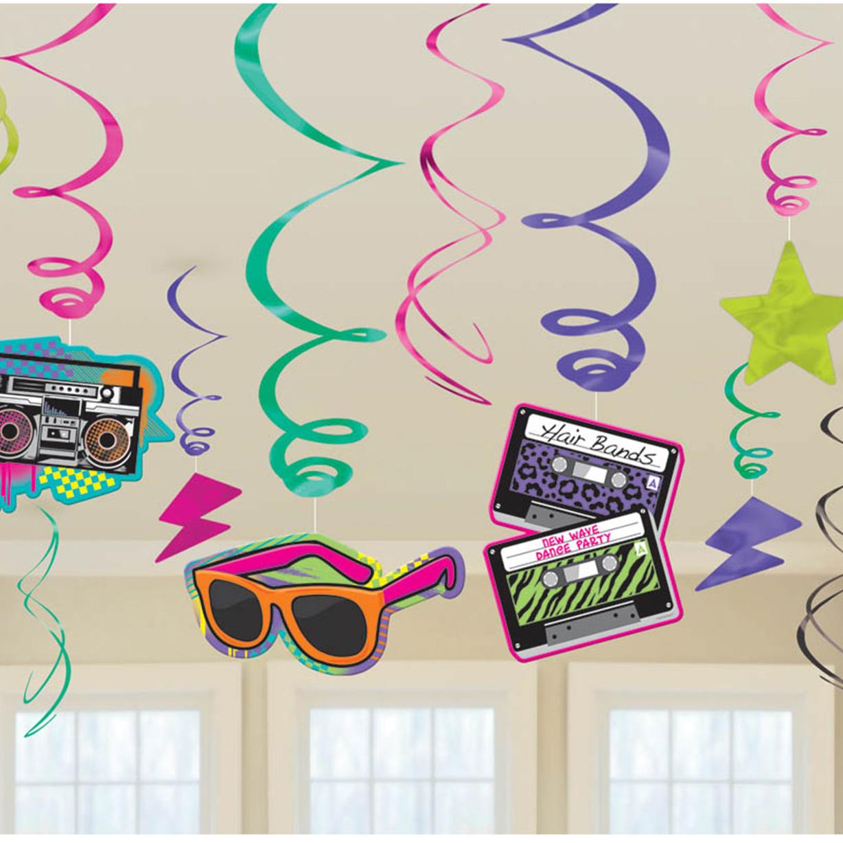 Totally 80's Value Pack Swirl Decorations 12pcs Decorations - Party Centre