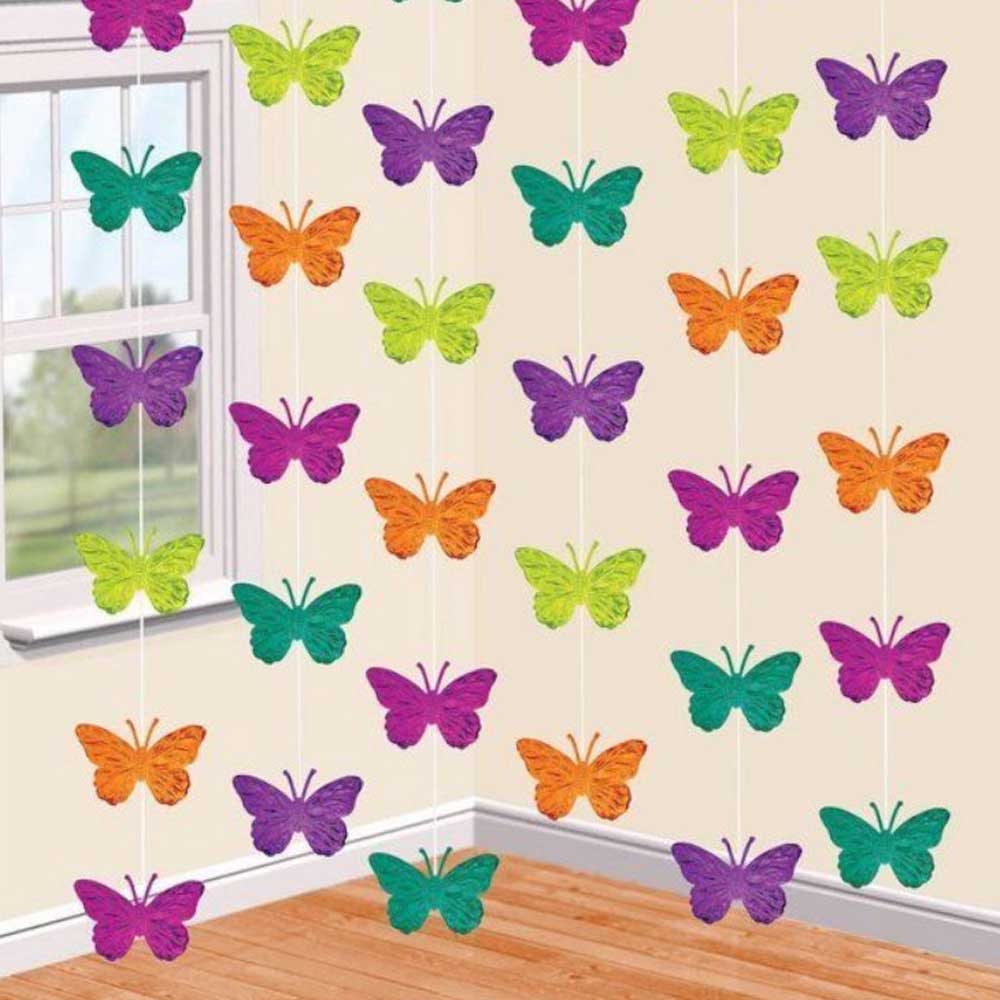 Spring Butterflies String Foil Decoration 6pcs Decorations - Party Centre