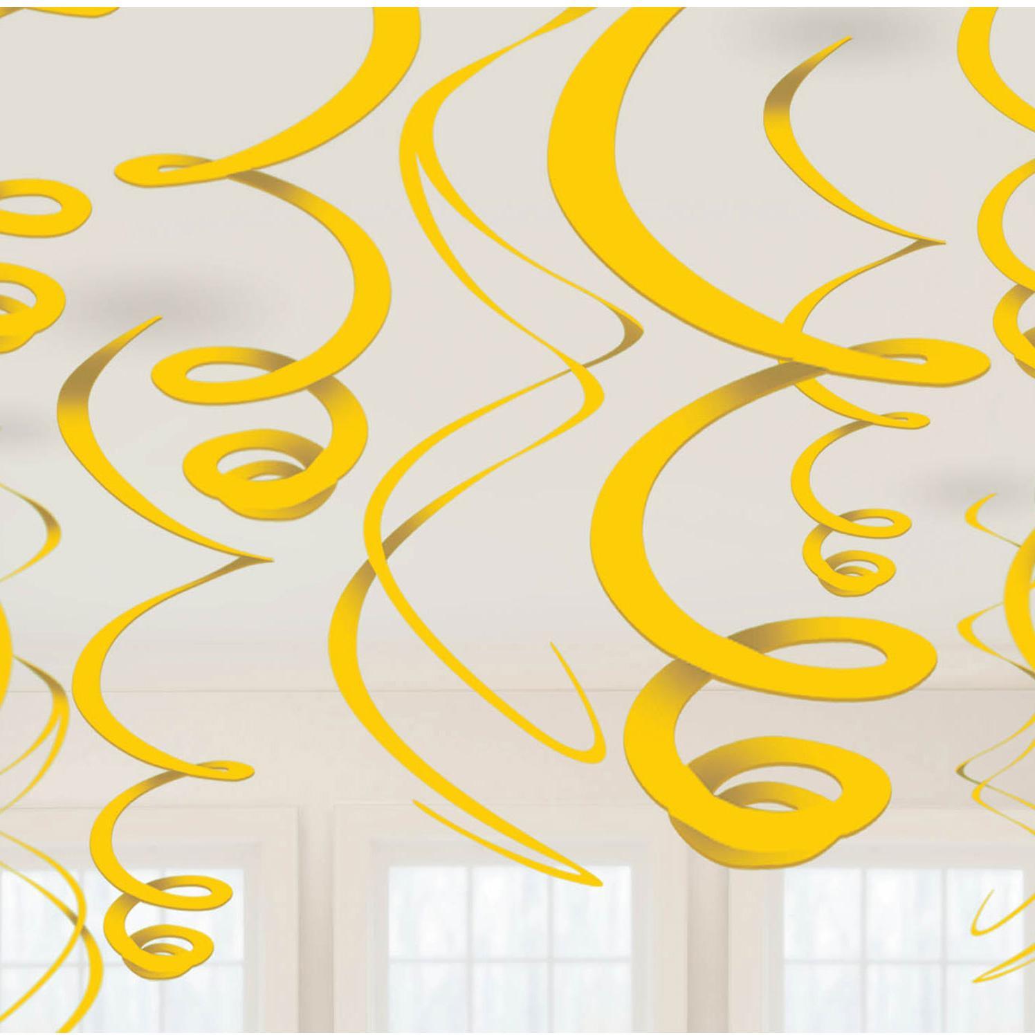 Yellow Sunshine Plastic Swirl Decoration 12pcs Decorations - Party Centre