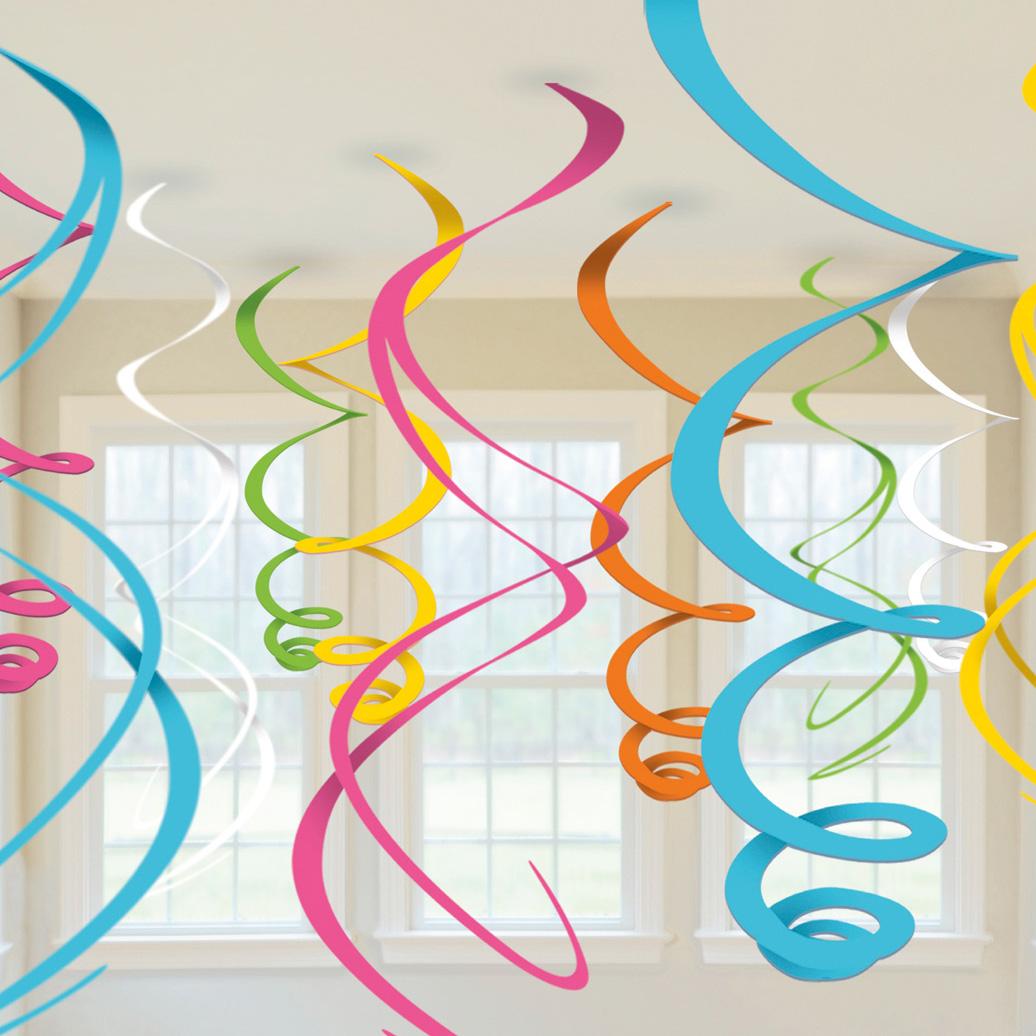Plastic Swirl Multi Hanging Decoration 22in, 12pcs Decorations - Party Centre