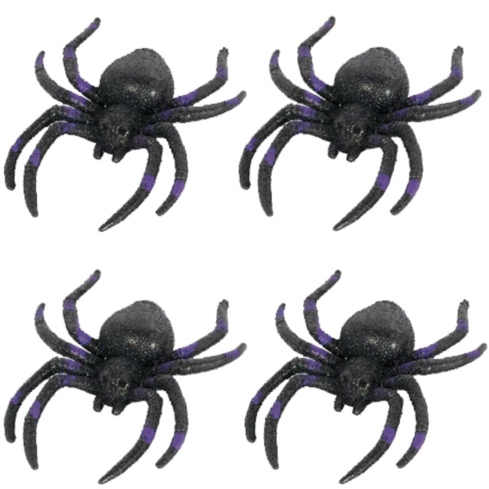 Cemetery Glitter Plastic Spiders 5.50in, 4pcs Decorations - Party Centre