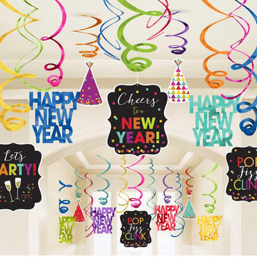 New Year's Foil Swirls Jewel Tones 30pcs Decorations - Party Centre