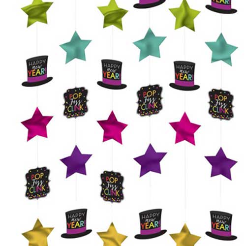New Year's String Decorations Foil-Jewel Tones 7in Decorations - Party Centre