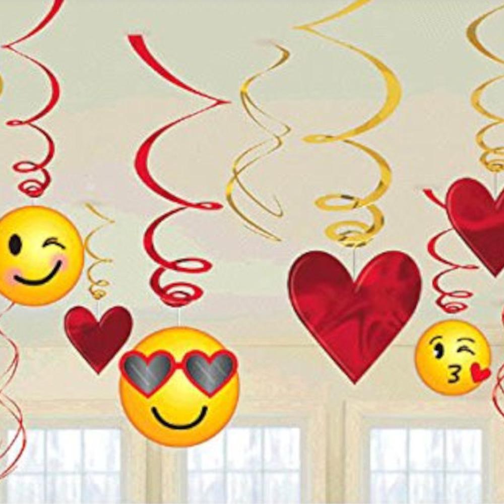 Valentine Emoji Swirls Value Pack 12pcs Decorations - Party Centre