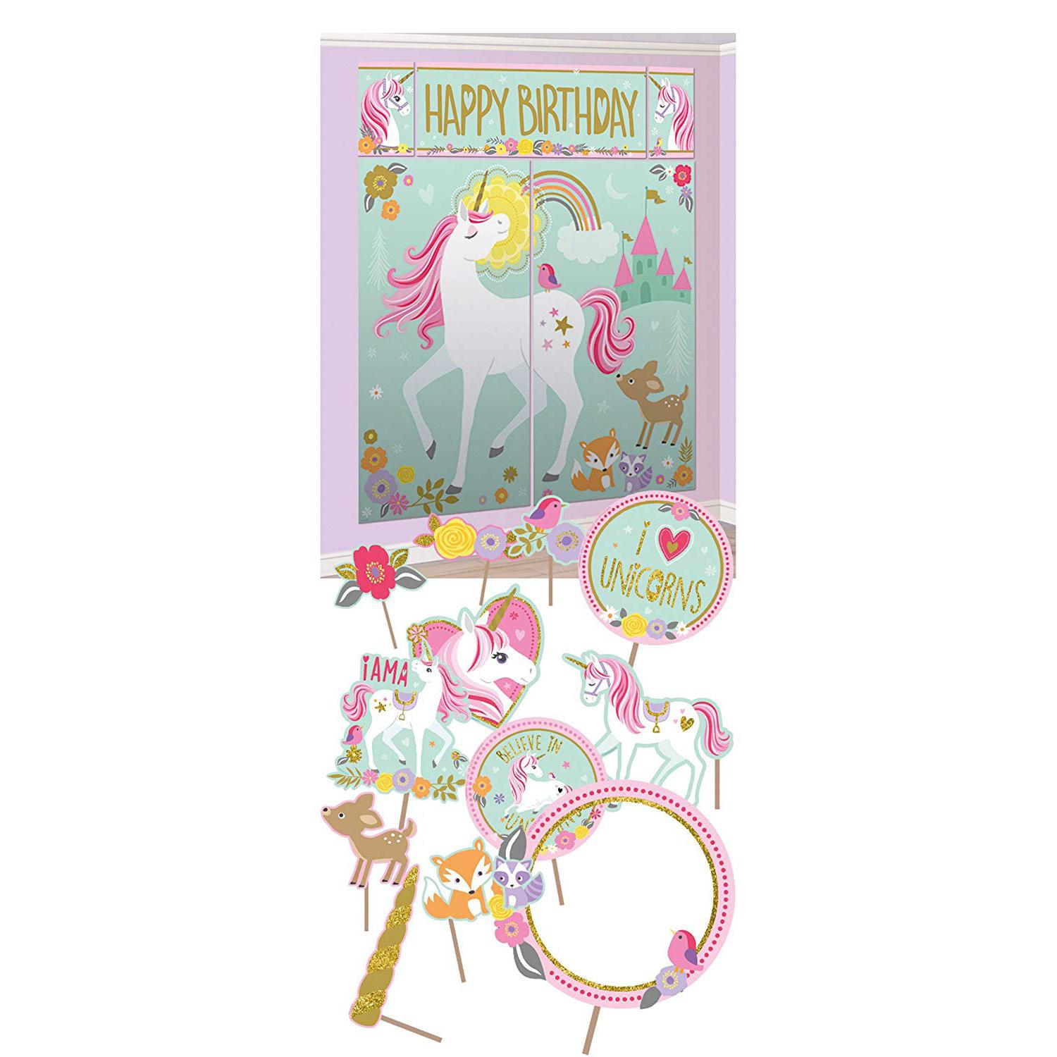 Magical Unicorn Scene Setters With Photo Props Decorations - Party Centre