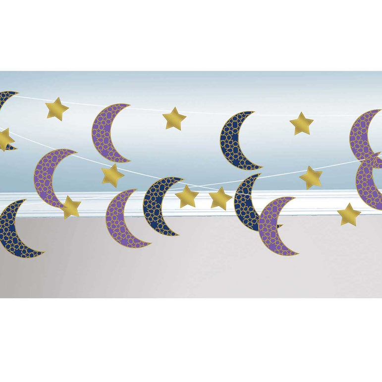 Eid Celebration Moon & Stars String Decoration 2.13m, 6pcs Decorations - Party Centre