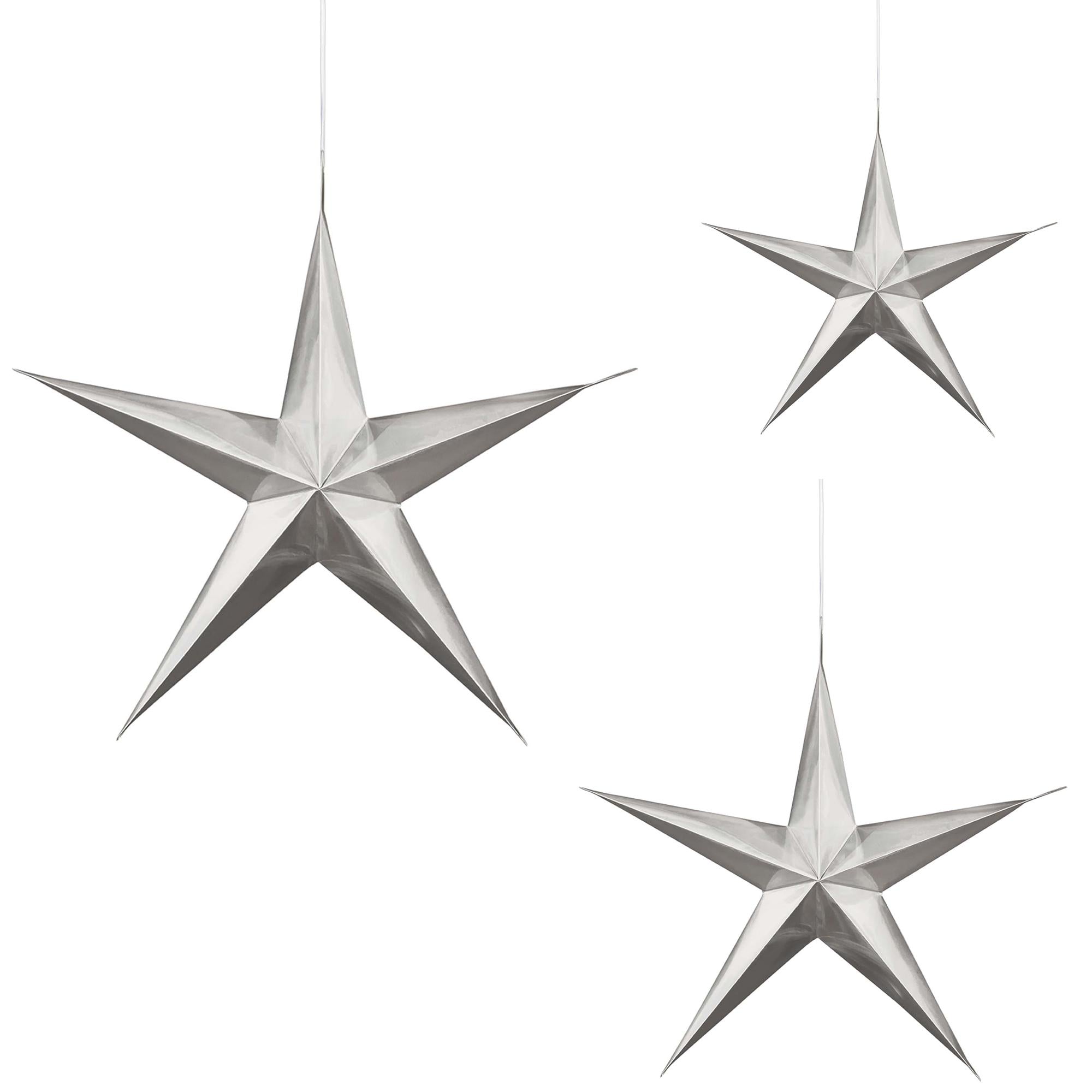 Silver Hanging 3D Stars 3pcs Decorations - Party Centre