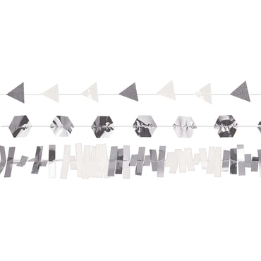 Silver Glitter Layered Garland 3pcs Decorations - Party Centre