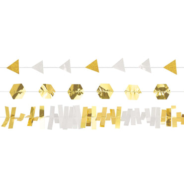 Gold Glitter Layered Garland 3pcs Decorations - Party Centre